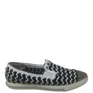 Rare Miu Miu Black & White Woven Leather Metal Cap Toe Slip On Sneakers Size 9